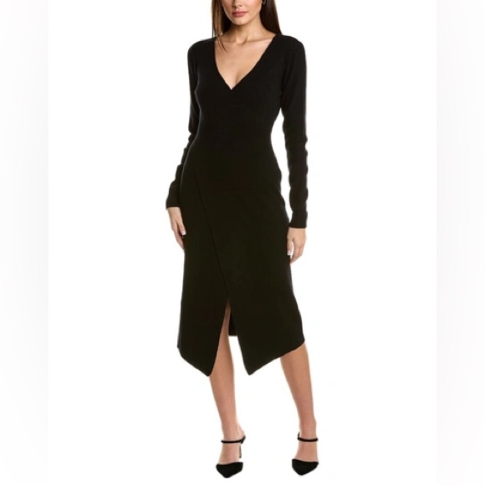 Ramy Brook Black Long Sleeve Anderson Wool Dress Midi Size M, NWT